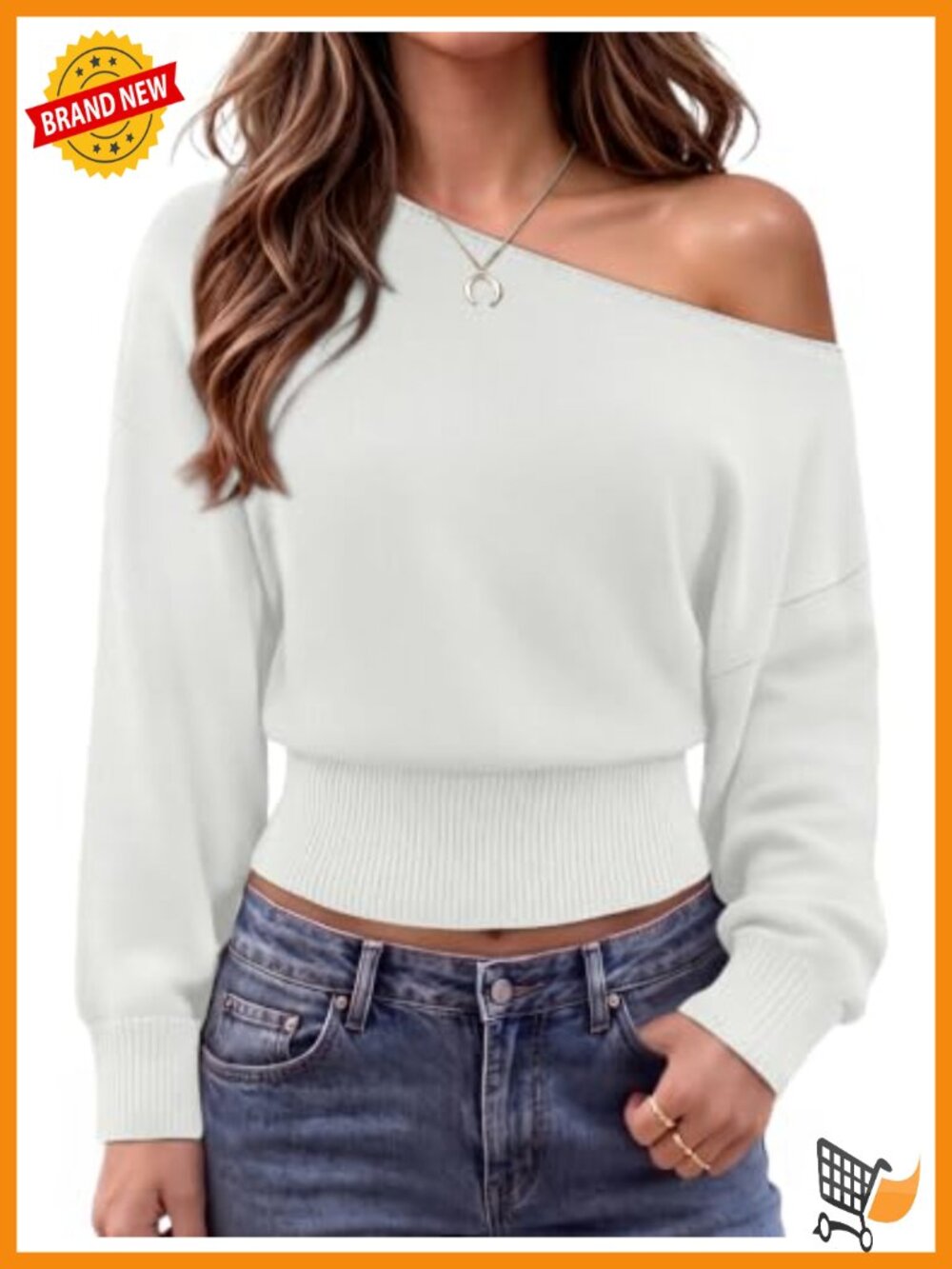 Off Shoulder Sweater Women Comfy Knit Pullover Long Sleeve Fall Winter Top